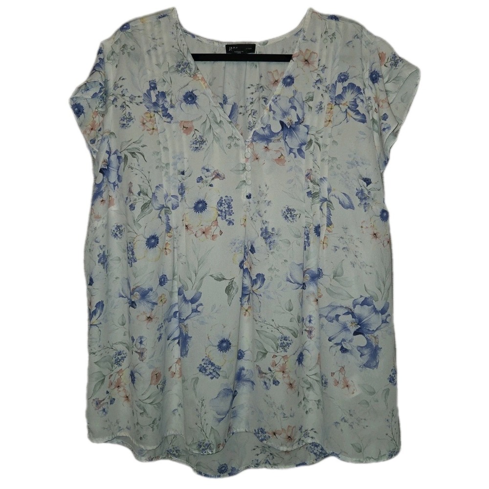Jones New York Pleated Floral Blouse Women's 2X Top Short Sleeve Lightweight